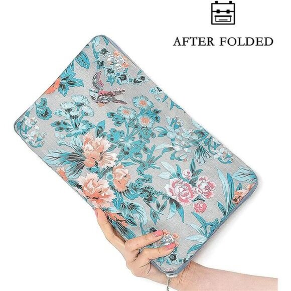 Blue Floral Printed Foldable Travel Duffel Bag Overnight Weekender‎ Bag Carry On - Picture 4 of 6